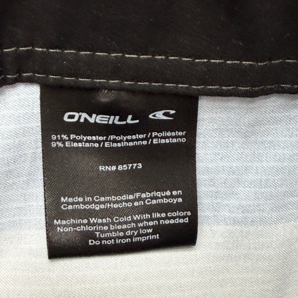 ONeill Hyperfreak Mens Board Shorts Blue Grey Striped Swim Trunks Size 32